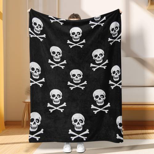item picture 1pc ultra skeleton pattern throw blanket double sided flannel throw blanket cute multiple sizes flannel blanket