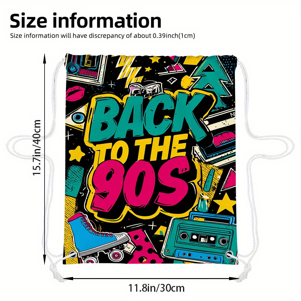 TEMU 1pc Retro 80s Vibes Collage 2d Printed Backpack - Lightweight, Durable Fabric With Practical Pockets For Gym, Yoga, Soccer & Travel - Soft Shell