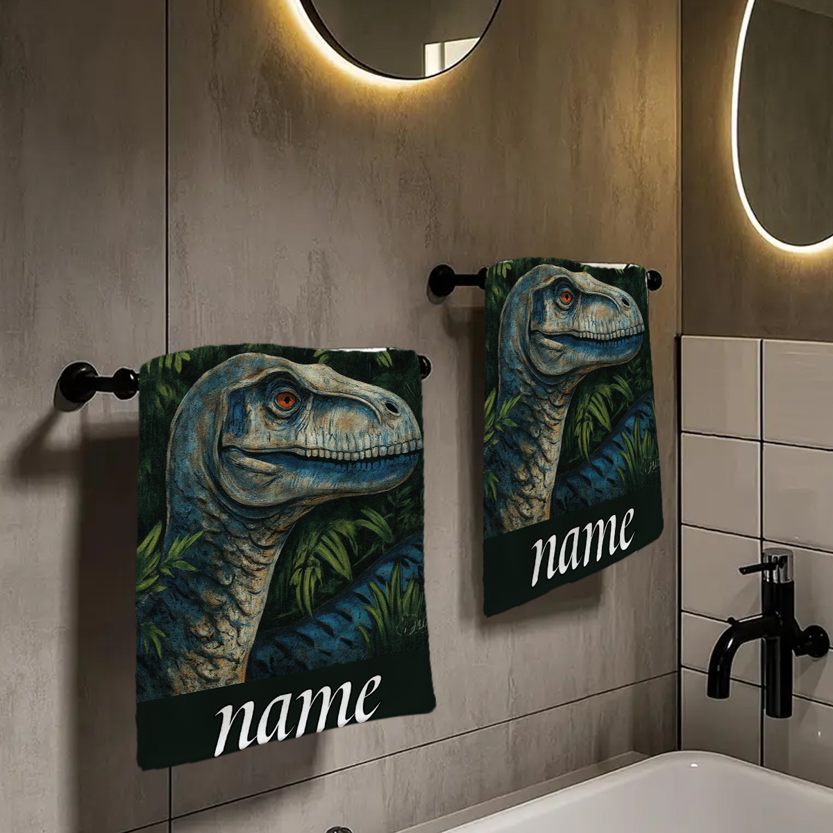 E-shop 2 Stück Dinosaurier Reise-Handtücher, Personalisierbare Text-Handtücher, Individuelle Namens-Handtücher, Cartoon Anime Handtücher,
