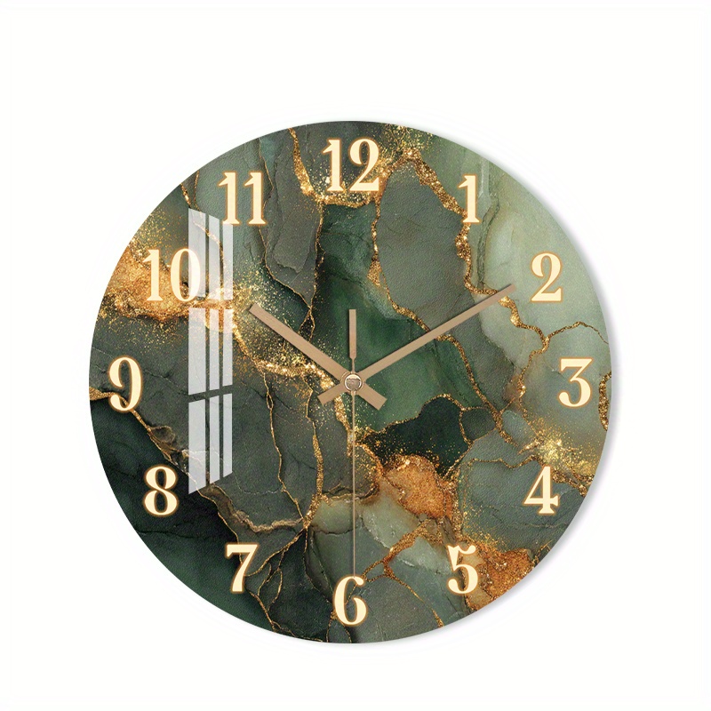 TEMU 1pc Of A Silent Wall Clock That Tick, Featuring A Decorative With An Abstract Marble Texture And Golden Accents, Suitable For The Kitchen,