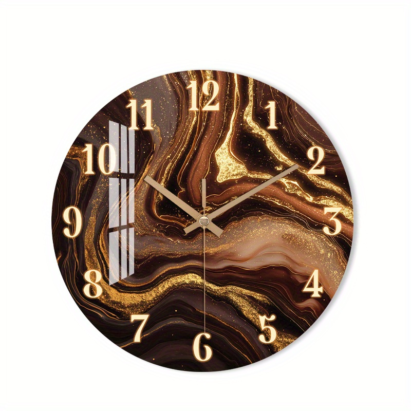 TEMU 1pc Modern Silent Non-ticking Wall Clock - Round Wood Frame With Texture Face, Hands, Quiet Movement For Living Room, Bedroom, Office -