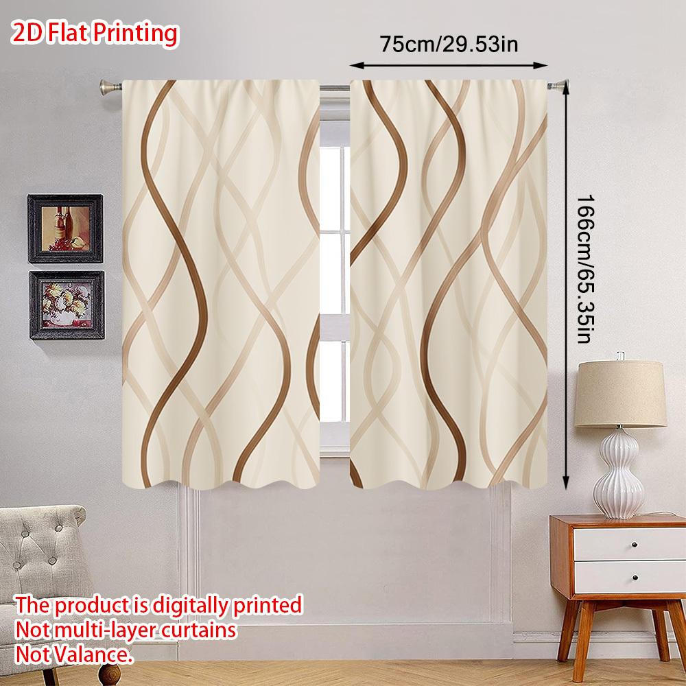 TEMU 2d Flat, 2pcs Brown Design Chic Print Curtains, Rod Pocket Installation, Ideal For Study Rooms, Modern Offices, Cozy Bedrooms, Stylish Living