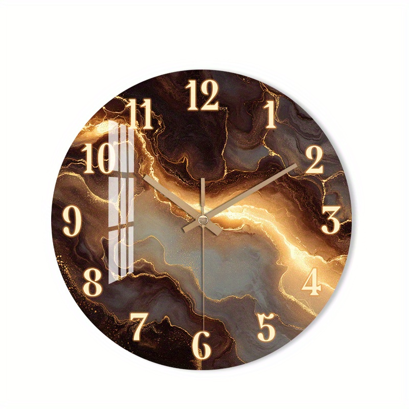 TEMU 1pc Silent Wall Clock Non-ticking Wooden, Decorative Circular Clock Abstract Marble Texture Withgoldenaccents Room, Bedroom, Kitchen, Entryway,