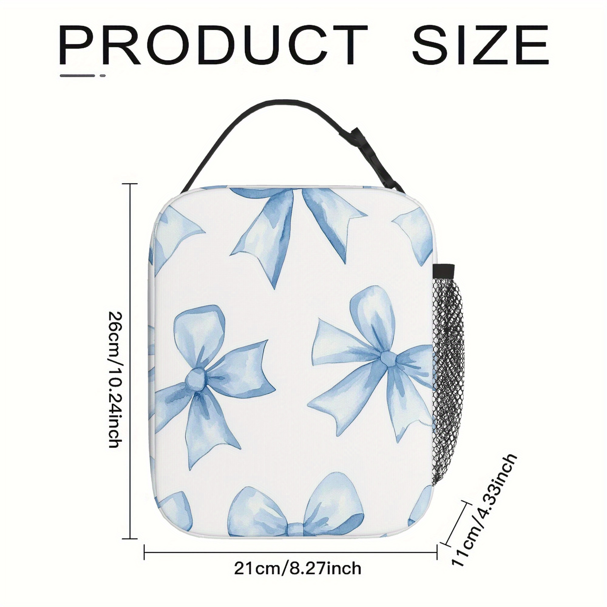 TEMU 1pc, Blue Bows Printed Thermal Bag, Insulated Bag, No Food Contact, Suitable For Home, Restaurant, Office, Unisex Portable Reusable, Insulated