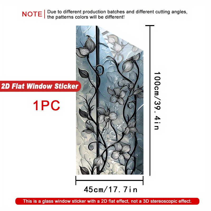 TEMU 2d Flat, 1pc Elegant Black & White 2d Flat Window Sticker, Static Cling Privacy Film, Heat Resistant Removable Pvc Decorative Decal For Home,