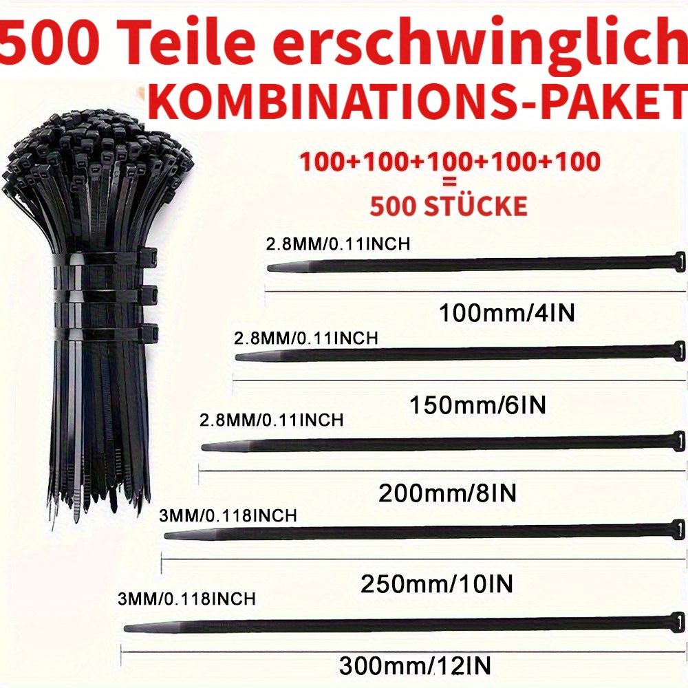 100 Stück Grüne Kabelbinder, 2,8 X 300 Mm – Nylon 66, 80N Zugfestigkeit Für Garten, Elektrik & Verpackung