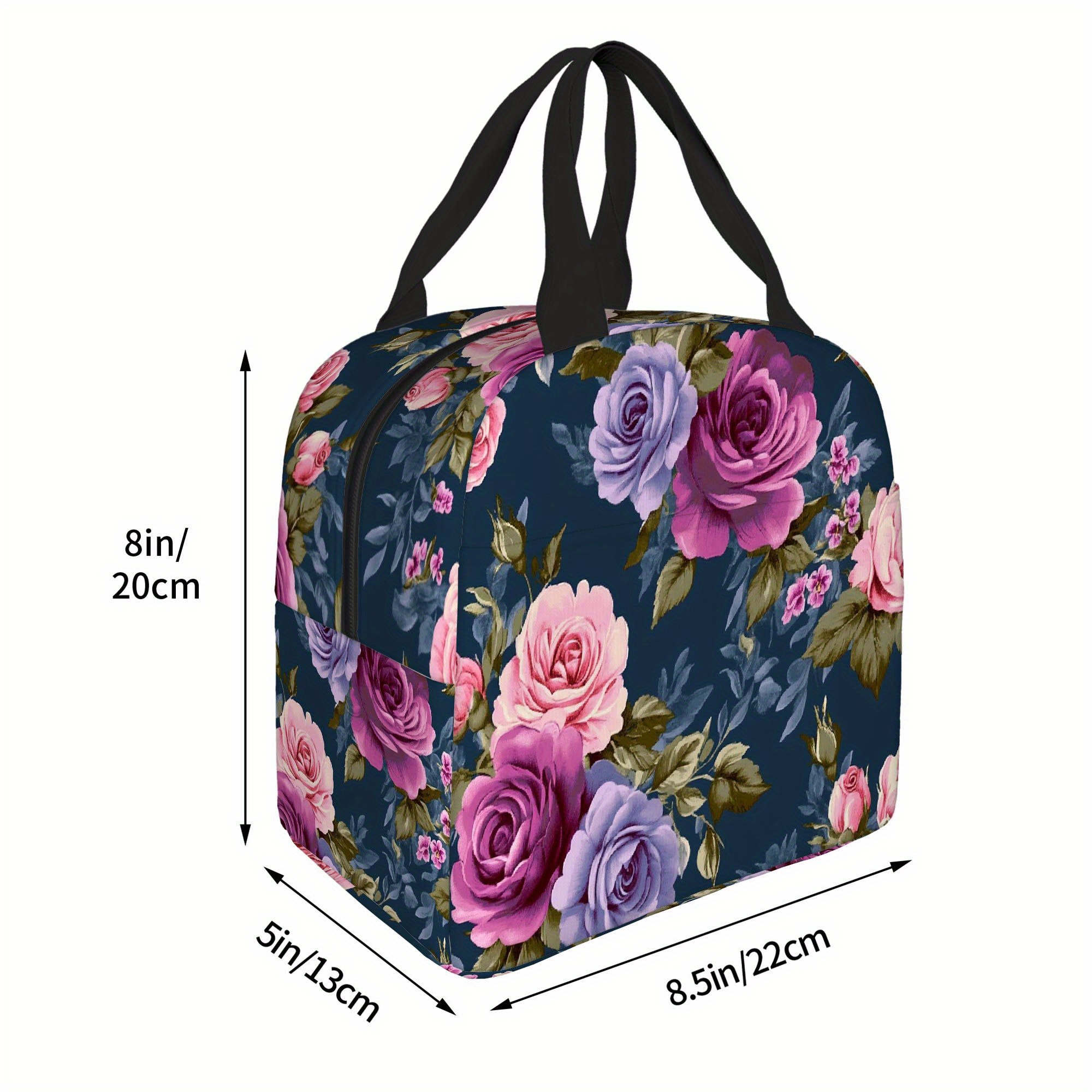 TEMU 1pc Thermal Insulated Bag With Floral Roses - Dark , Non-food Contact Thermal Insulation For Hot/cold , Portable Thermal Leakproof Bag For Home,