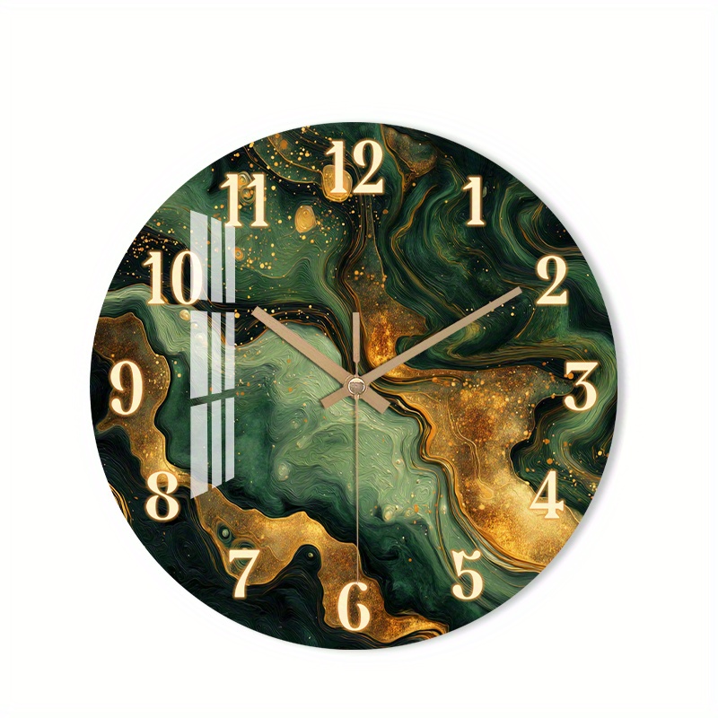 TEMU 1pc Silent Wall Clock Non-ticking Wooden, Decorative Circular Clock Abstract Marble Texture Clock For Dining Room, Hallway, Study Room, Home