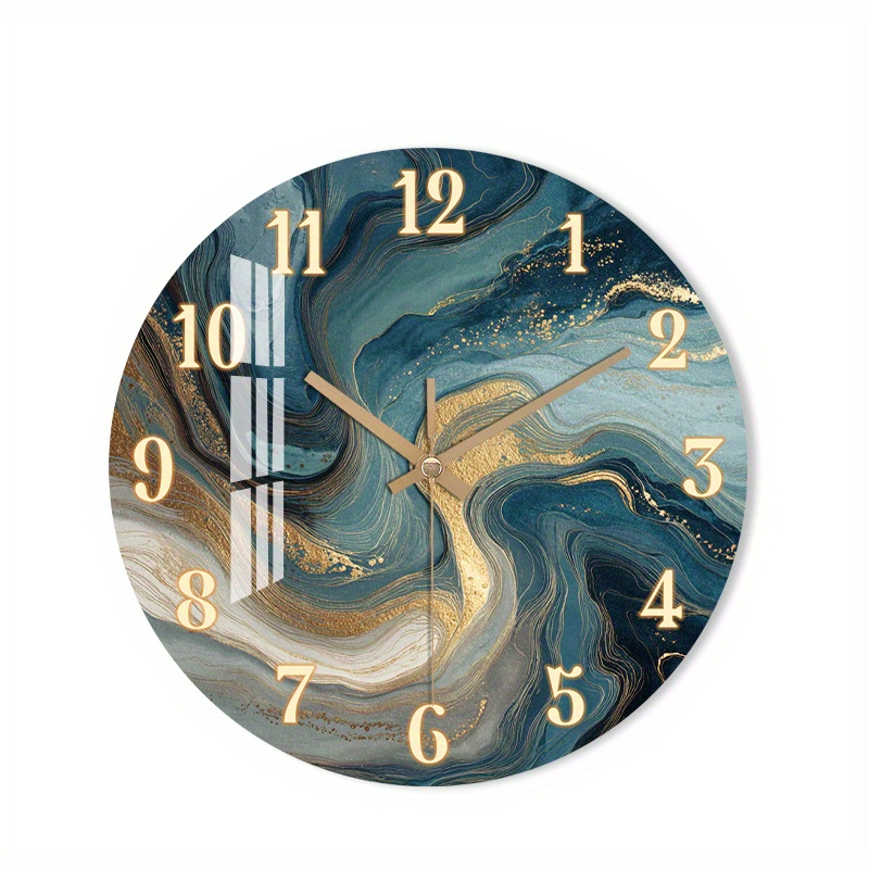 TEMU 1pc Silent Wall Clock Non-ticking Wooden, Decorative Circular Clock Abstract Marble Texture Clock For Living Room, Bedroom, Kitchen, Entryway,