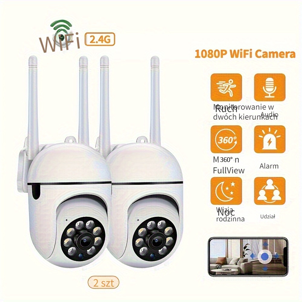 black friday zestaw 2 szt.   1080p fhd kamery wifi, kamery bezpieczeństwa do domu, ptz z widokiem 355°, noktowizja długiego zasięgu, wykrywanie ruchu ai, dwukierunkowa komunikacja głosowa, kolorowa noktowizja, wewnętrzny system bezpieczeństwa domowego, montaż na ścianie, zasilanie przez usb