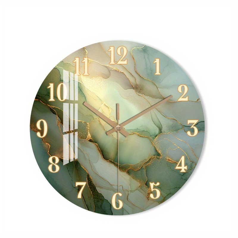 TEMU 1pc Silent Wall Clock Non-ticking Wooden, Decorative Circular Clock Abstract Marble Texture With Golden Accents Design For Dining Room, Hallway,