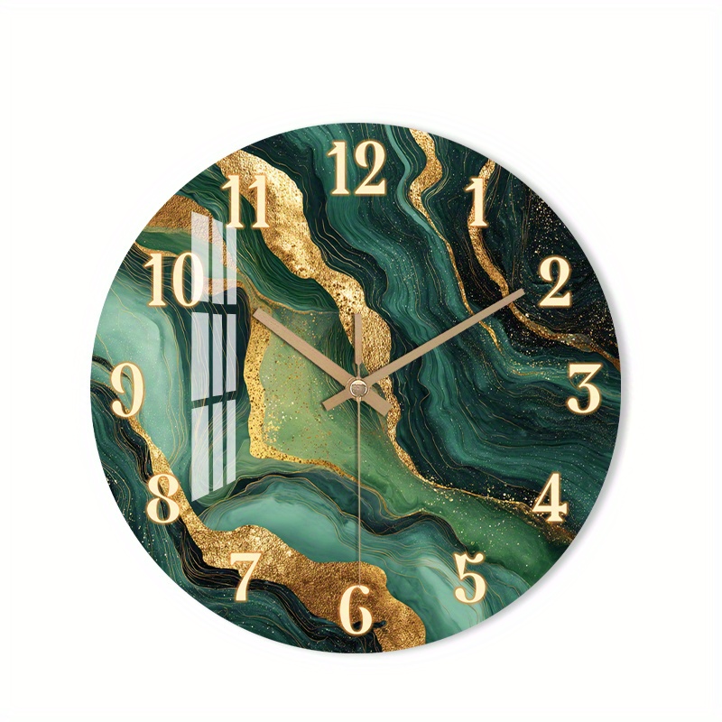 TEMU 1pz Orologio da Parete Silenzioso Senza Ticchettio in Legno - Design Astratto con Dorate e Turchesi, Alimentato a Batteria (AA Non Incluse) per