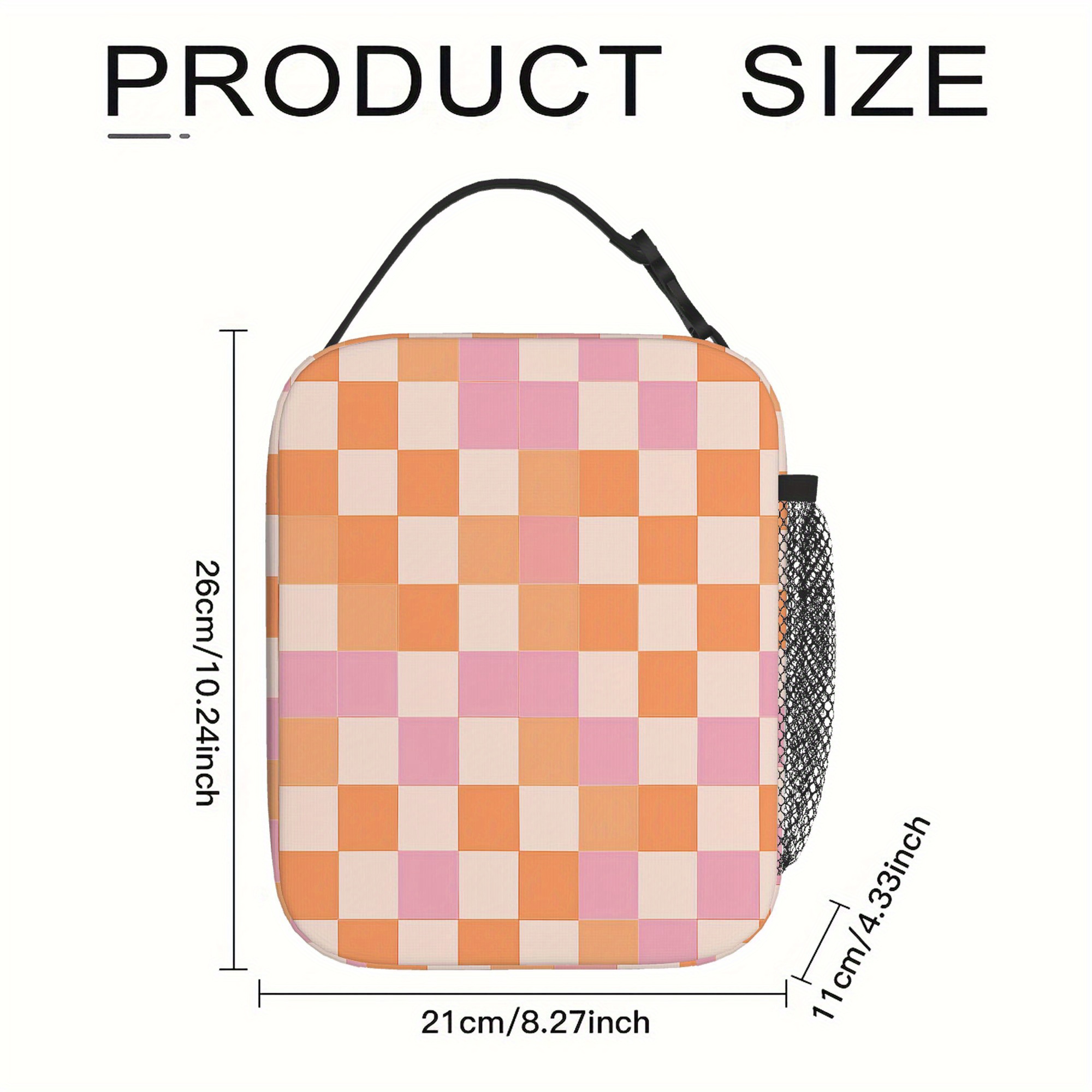 TEMU 1pc, Colorful Checkered Pattern Printed Thermal Bag, Insulated Bag, No Food Contact, Suitable For Home, Restaurant, Office, Unisex Portable