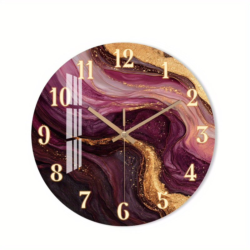 TEMU 1pc Silent Wall Clock Non-ticking Wooden, Decorative Circular Clock Abstract Marbled Texture Withgoldenaccents Design For Kitchen, Bedroom,
