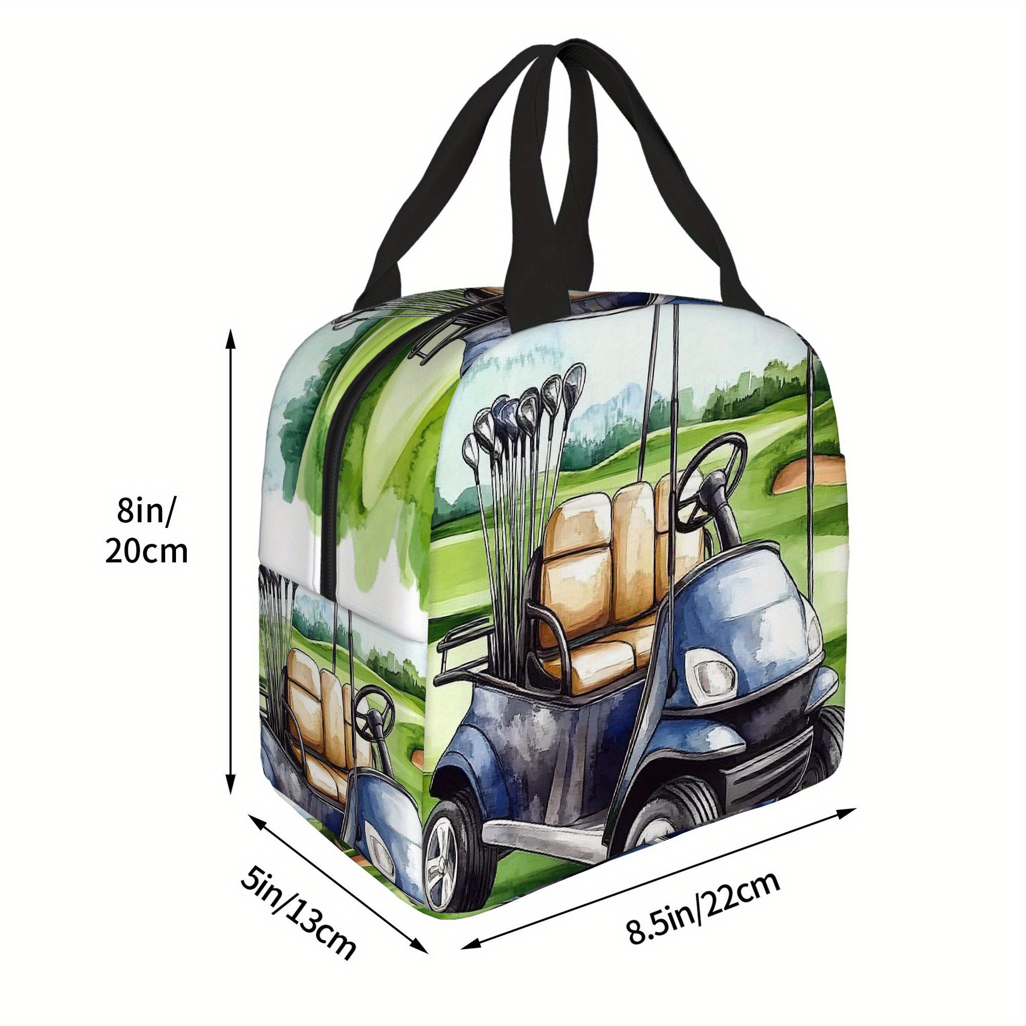 TEMU 1pc, Golf Cart On Green Grassy Field Printed Thermal Bag, Insulation Bag, Insulated Bag, No Food Contact, Suitable For Home, Restaurant, Office,