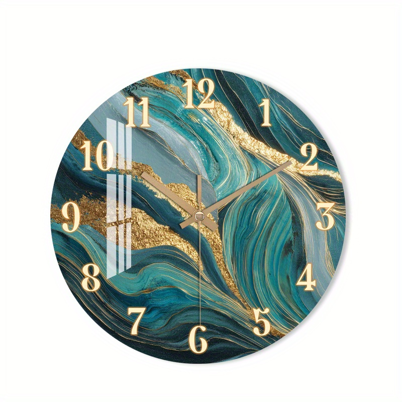 TEMU Orologio da parete silenzioso 1 pz in legno senza ticchettio, orologio decorativo con design astratto di oceaniche con accenti dorati per