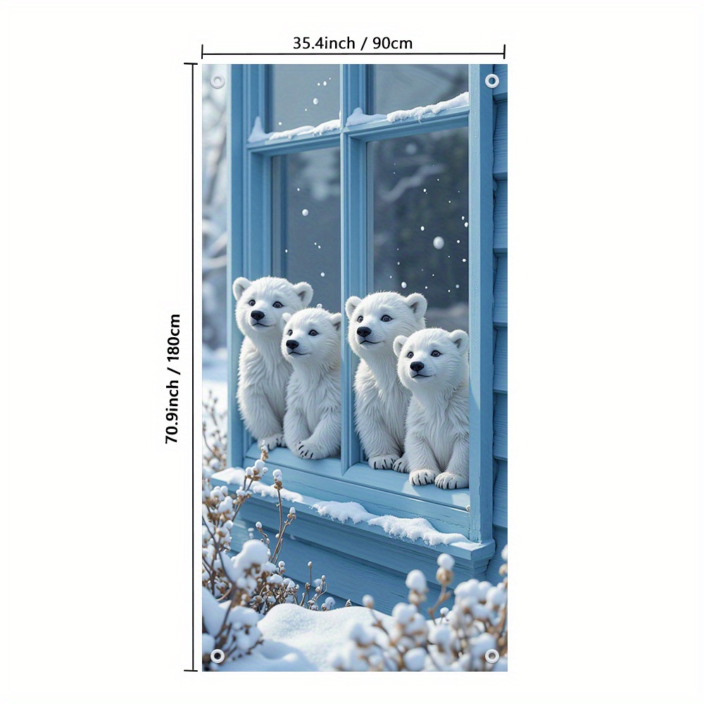 TEMU 2d Door Banner 1pc Polar Bear At The Window Pattern Door Banner - Versatile Polyester Porch Banner For Front Door, Living Room & Hallway Decor