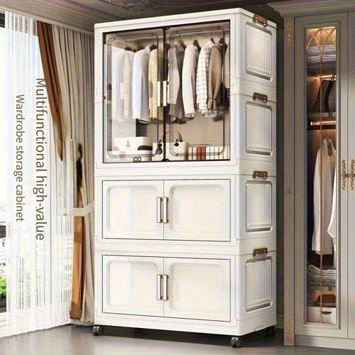 item picture foldable wheeled storage cabinet durable plastic multi functional organizer 60cm height suitable for bedroom clothing organization space saving design stackable organizer rack sturdy structure simple wardrobe