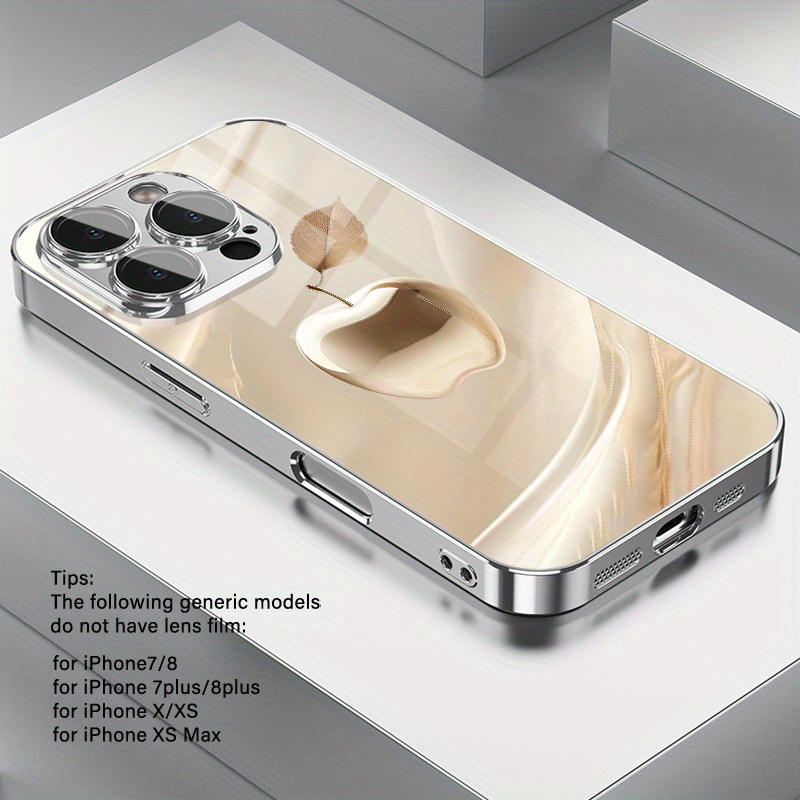 TEMU Phone Case - Creative Exquisite Pattern Electroplated Glass Phone Case With Lens Protection For Iphone