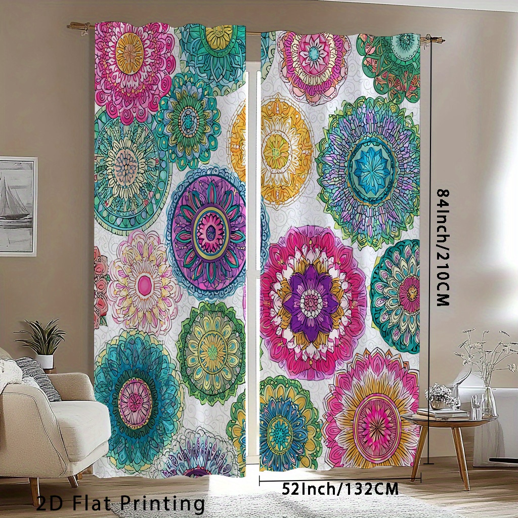 TEMU 2d Flat - 2d Flat - 2pcs, 2d Flat Printing Curtainsbohemian Blackout Curtains, Bedroom Curtain, Cheap Blackout Curtains, Curtains For French
