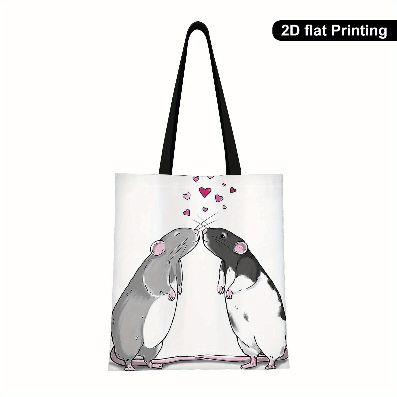 E-shop Ratten, Romantik-Druck Schultertasche, Ideal für Einkäufe, Lustiges Design | Robuster Griff, Niedliche Tragetasche, Familientreffen,