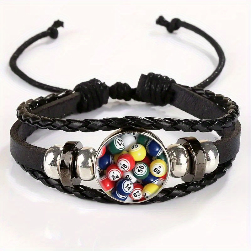 TEMU A Retro Bracelet Featuring A Colorful Rotating Charm With Numbers, From Chic Black Faux Leather, Perfect For Daily Use Or As A Thoughtful