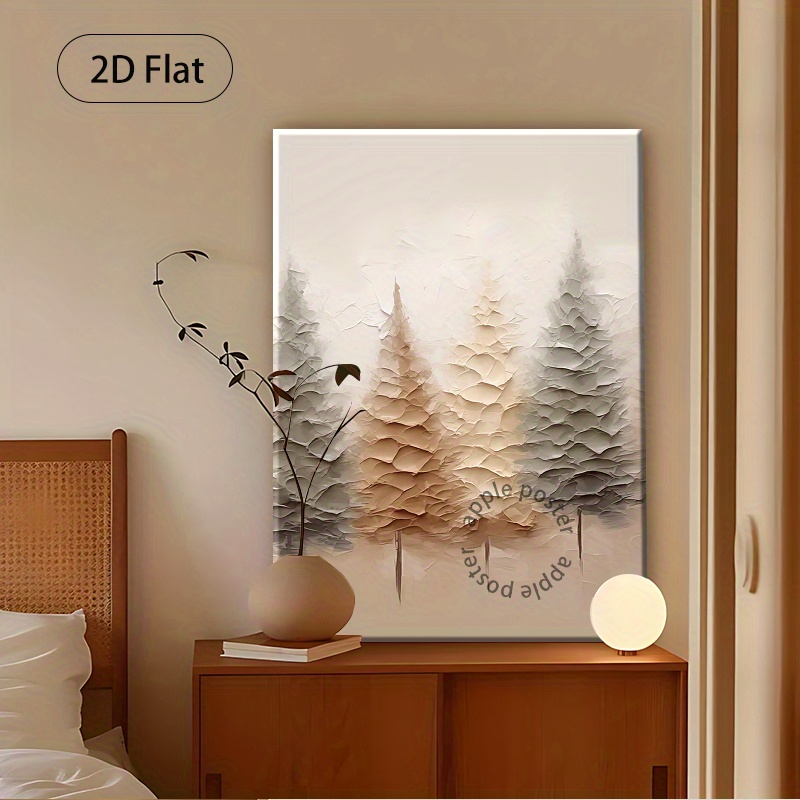TEMU Peinture sur toile abstraite moderne de pins - Effet de peinture à l'huile texturée en beige, marron, gris et noir - Art mural encadré robuste -