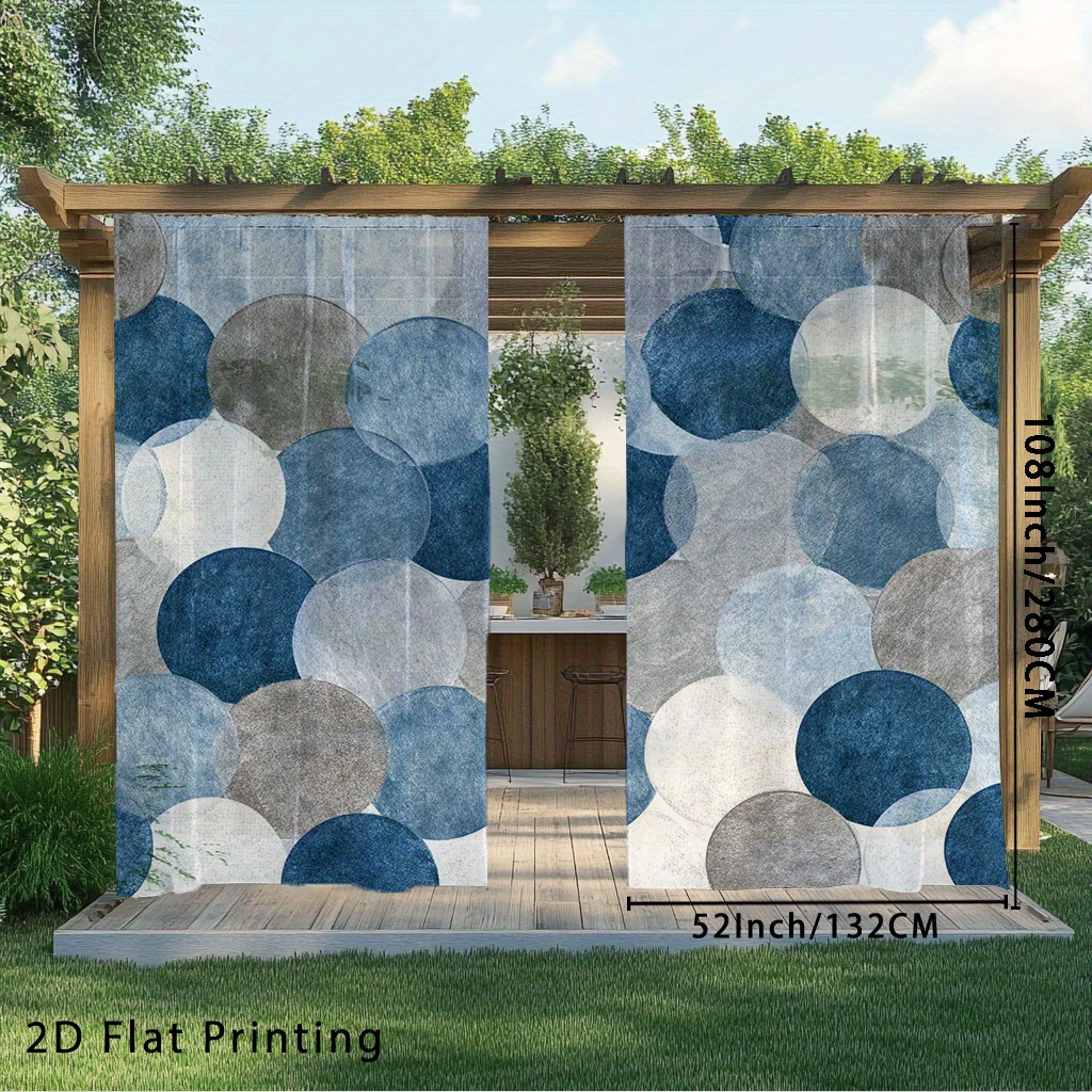 TEMU 2pcs Modern Boho Sheer Curtains - Semi-sheer Filtering Light Privacy Window Drapes With Blue Gray Circles, Machine Washable Polyester Window