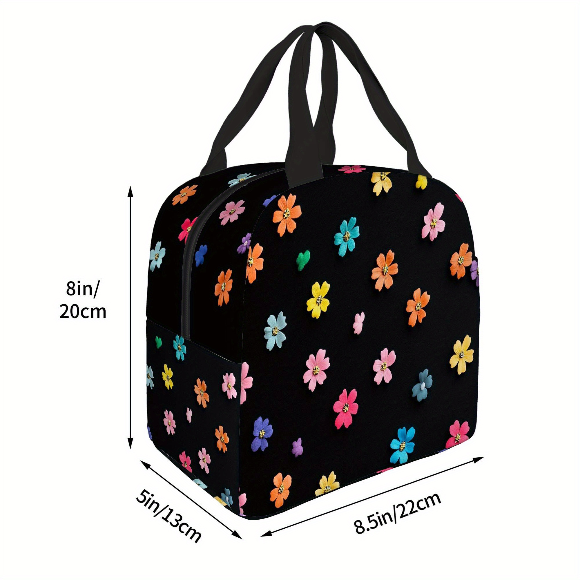 TEMU 1pc, Vibrant Flowers Spread A Dark Backdrop. This Printed Thermal Bag Is Insulated And Not For Direct Food Contact, Making It Ideal For Home,