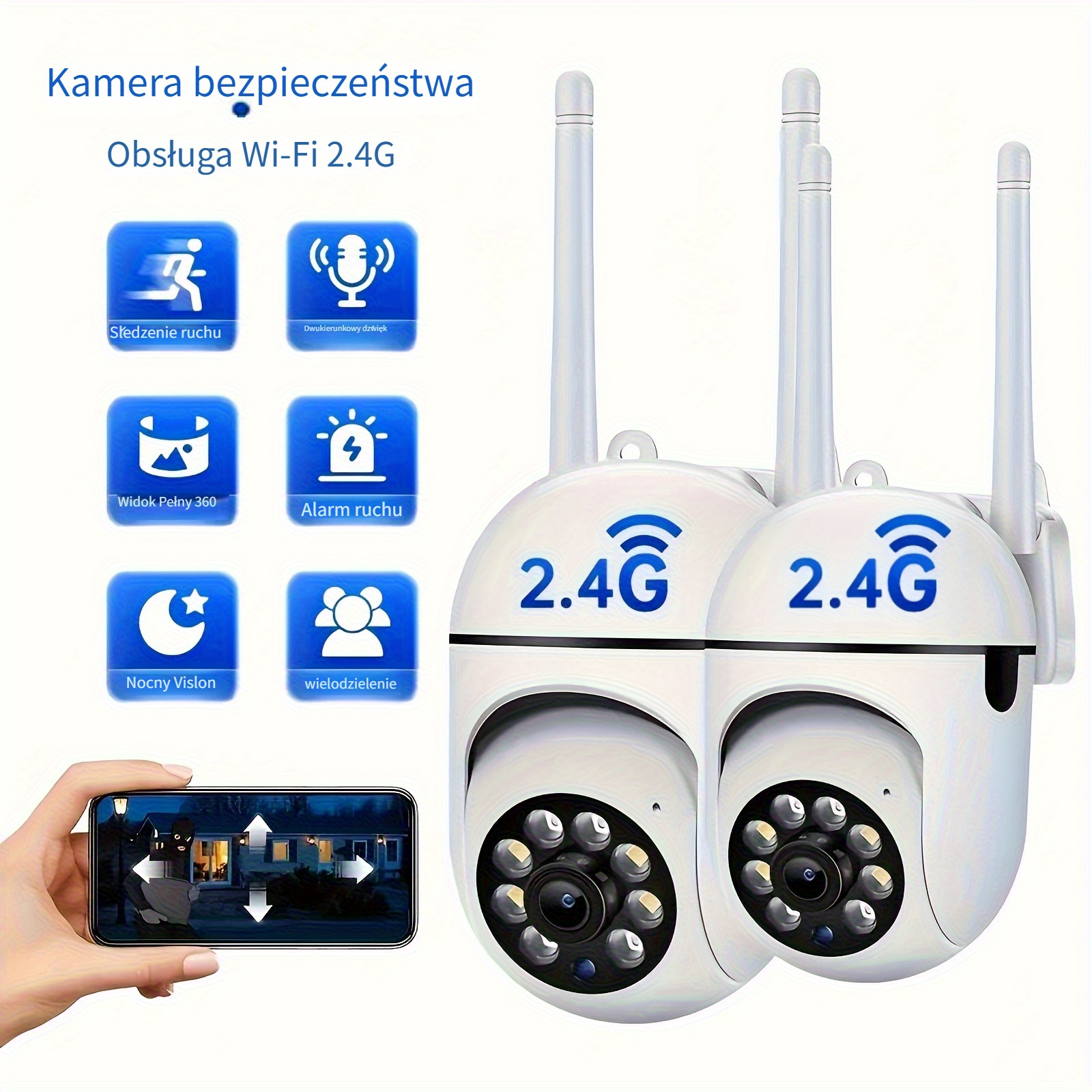 black friday 2 szt. 1080p kamera bezpieczeństwa wewnętrzna z kolorowym widzeniem nocnym, obrotem 355°, alarmami ruchu, dwukierunkowym audio, montażem ściennym, zasilaniem usb, kompatybilnością wifi, sterowaniem przez aplikację