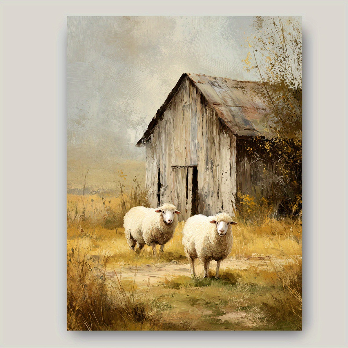 TEMU 2d Flat, 2d Flat, 2d Flat Canvas Prints, 1pc Unframed Rustic Farmhouse Sheep Canvas Art | 12.0x16.0 Inch, And Sheep Illustration, Wall Decor,