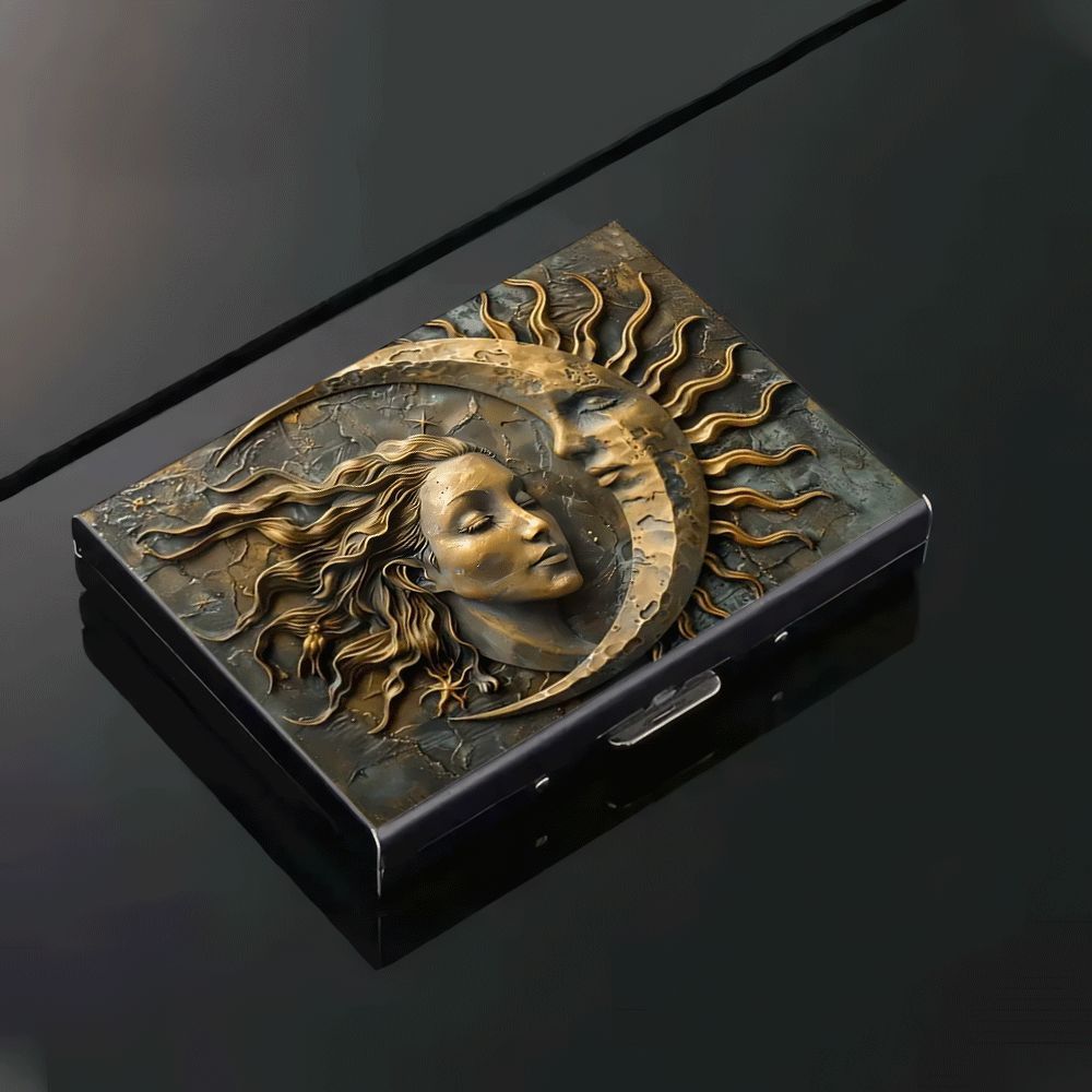 TEMU A Credit Card Wallet Made Of Stainless Steel Featuring Embossed Designs Of The Sun, And Stars, Ideal For Men And Women