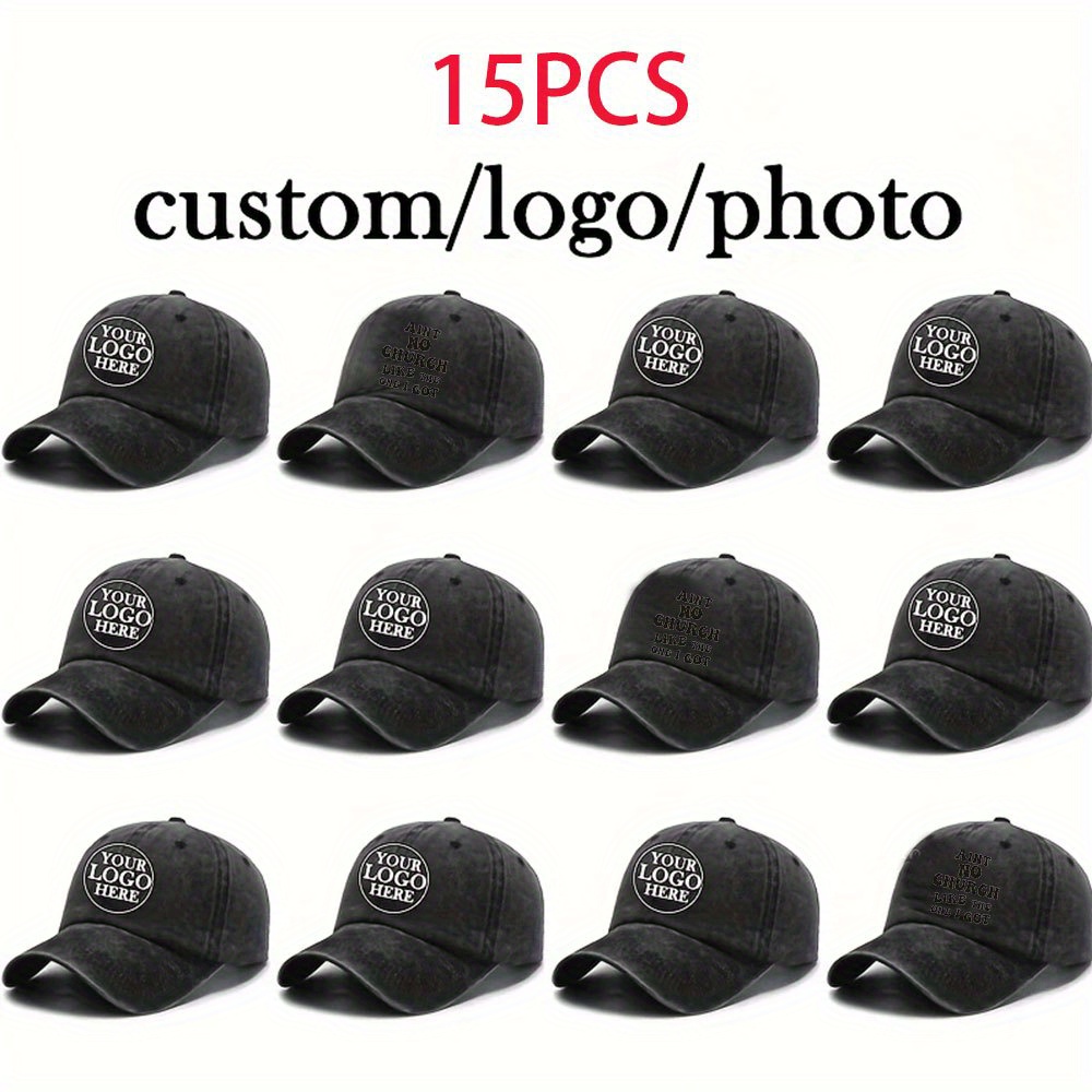 Custom 15pcs Adjustable Baseball Caps, Lightweight and Breathable