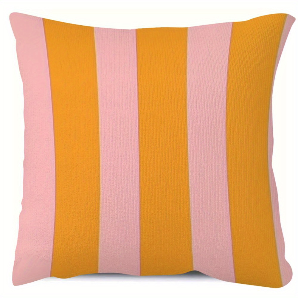 TEMU 1pc Of 18x18 Inch Polyester Throw Pillow Covers Featuring A Vertical Pattern Of Pink And Orange Stripes With Large, Lines. Double-sided Printed