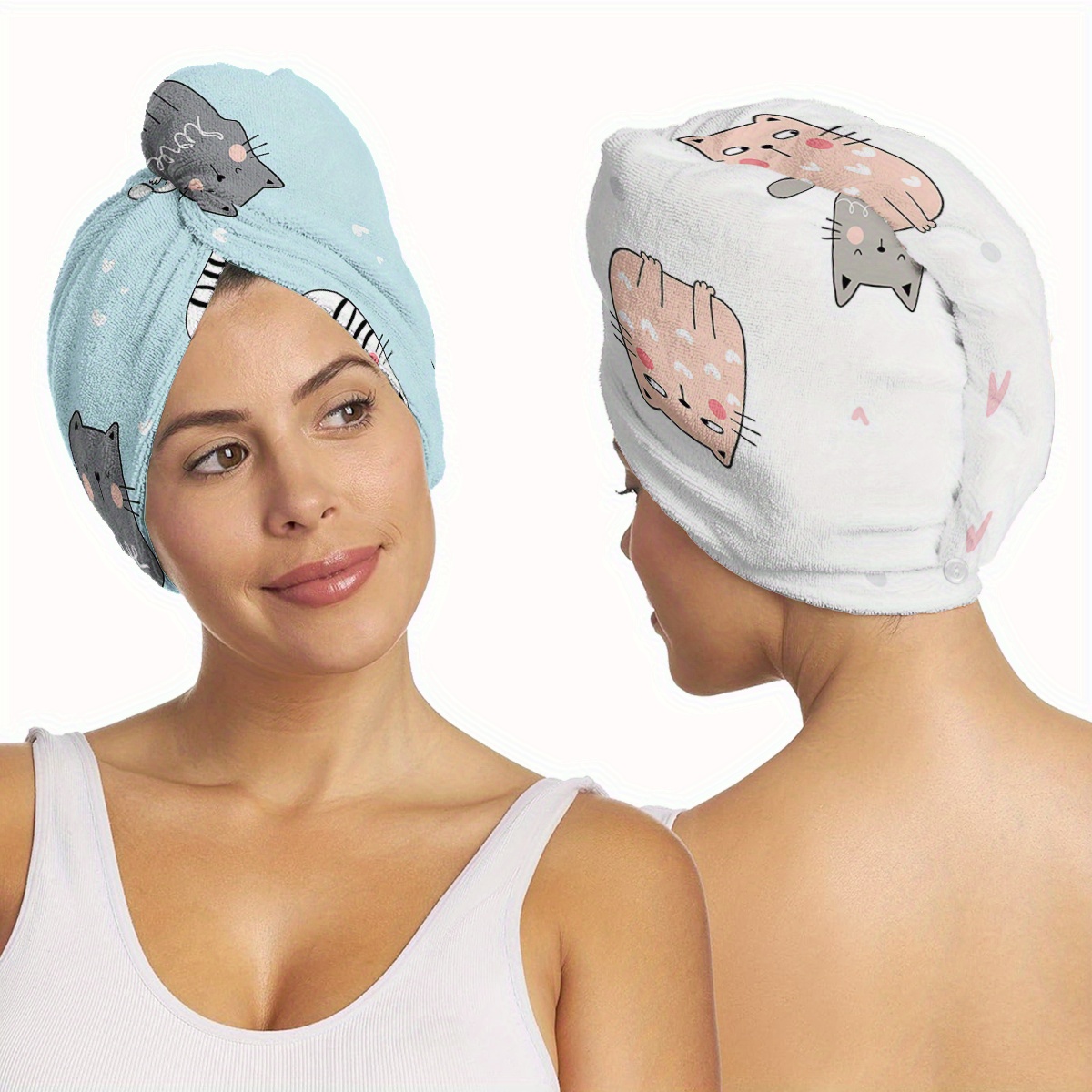 TEMU 1pc/2pcs Animal-themed Hair Towel Wrap For Women | Super Absorbent & Quick-dry Hair Drying Towel | Cat Pattern | For Wet Long Hair, Beauty
