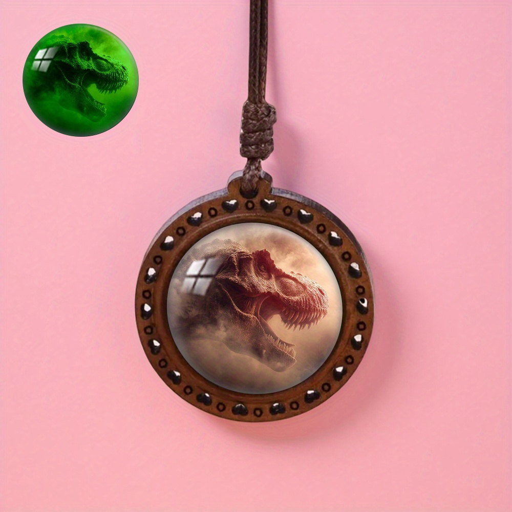TEMU Rex Smoke Wooden Pendant Necklace, Available -in-the-dark And Fluorescent Styles, Unisex, Suitable For Everyday Wear And Holiday Gifting