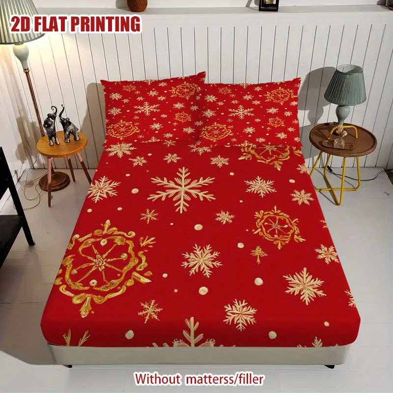Couette De Noël 2 Personnes Rouge à Flocons - Dessus De Lit Matelassé Oeko-Tex, 270x300 Cm - Décoration Festive