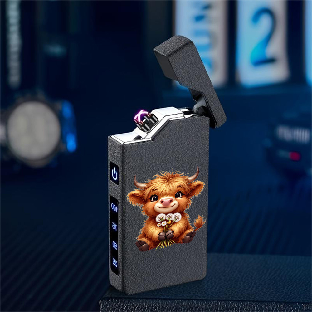 TEMU 1pc Windproof Cute Calf Pattern Usb Charging Lighter Double Arc Flameless Lighter Metal Shell No Flame Gift For Boyfriend Portable Camping