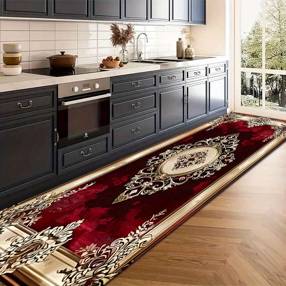 TEMU 850g/mÂ² Thick Velvet Retro Pattern Long Runner Mat, Machine Washable & Slip-resistant, Durable â Perfect For /living Rooms/bedrooms//hotels,
