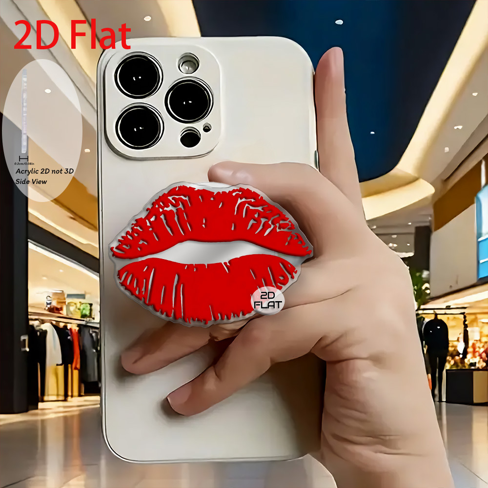 TEMU 2d Flat Fashion Red Lips Flat Art Design Acrylic Retractable Phone Holder, Phone Holder