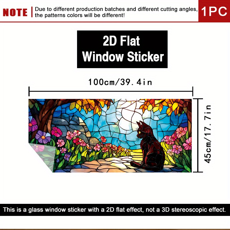E-shop 2D Flach, 1 Stück 2D Fensterfolie mit Buntglas-Muster, Selbstklebende Sichtschutzfolie für Schlafzimmer & Wohnzimmer-Dekor, 17,7x39,4 Zoll