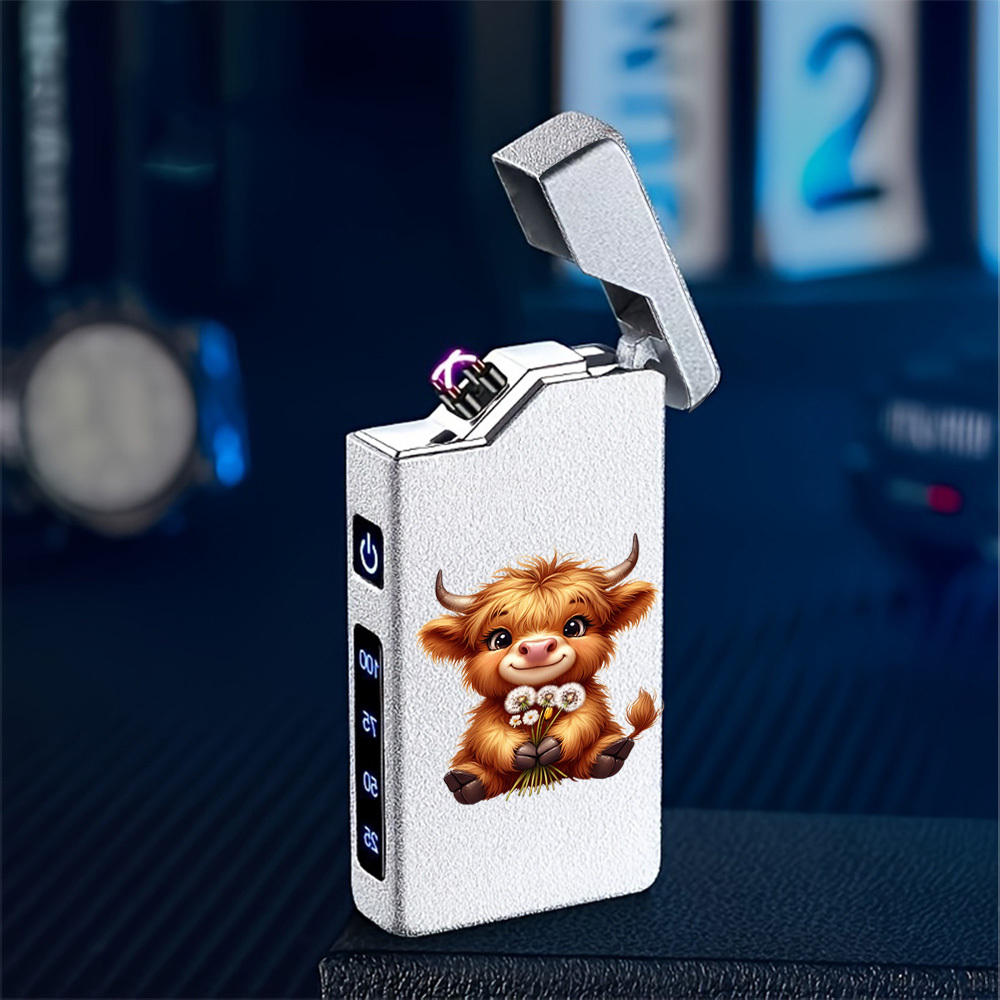 TEMU 1pc Windproof Cute Calf Pattern Usb Charging Lighter Double Arc Flameless Lighter Metal Shell No Flame Gift For Boyfriend Portable Camping