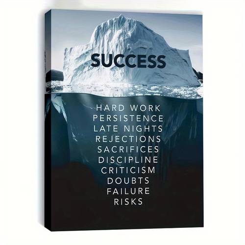 11 8 17 7 inches wooden framed canvas art with success emblazoned on a towering iceberg underwater words including rejections sacrifices discipline and failure symbolizing the and behind success study room motivation office inspiration or bedroom encouragement