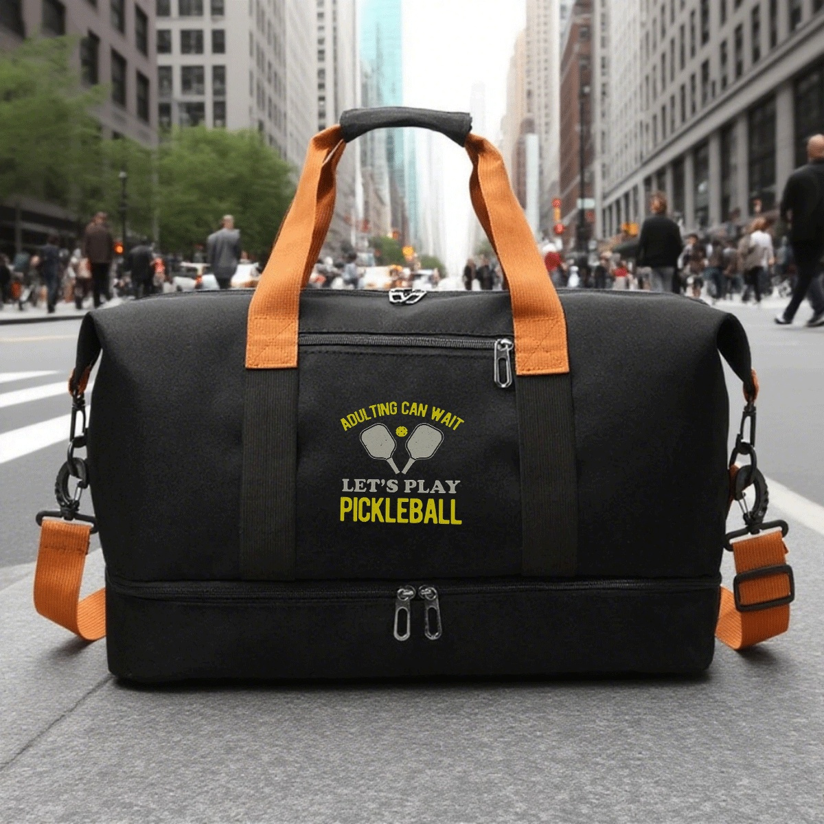 men s large capacity gym & everyday handbag - adulting can wait   play pickleball designer, with adjustable strap, secure buckles - durable carryall for pickleball players, professionals, students - funny sports bag gift for pickleball lovers, travel accessory,   design, sturdy handles, multipurpose tote 0