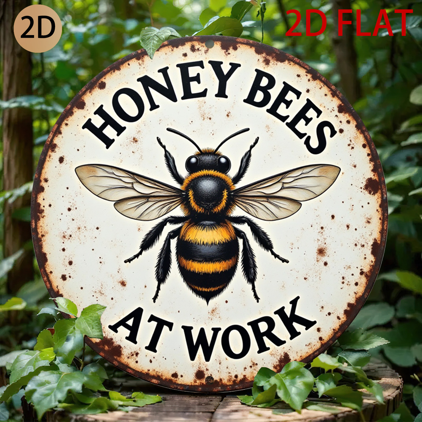 TEMU 2d Flat - A Round, Weathered Metal Sign Featuring A Honey , A Vintage Touch To Your Home, Garden, Or Shed