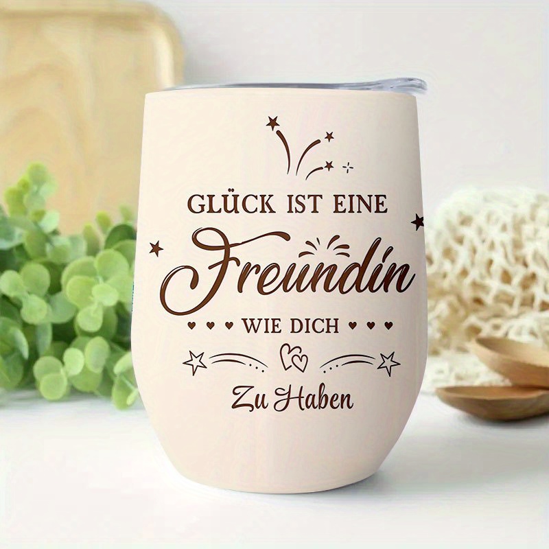 Single 12oz Stainless Steel Coffee Cups And Mugs, Featuring A Leak-proof Design, Perfect As A Gift, With An Elegant German Quote