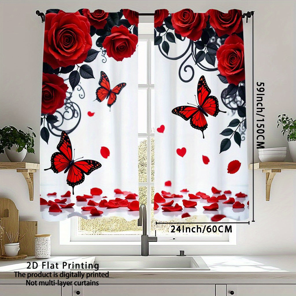 TEMU 2D Plat - 2pcs, Rideaux Roses Abstraits Imprimés 2D Plat, Rideaux Boho Voilés, Rideaux Occultants, Rideaux et Draps, Rideaux de Salon 96 Pouces