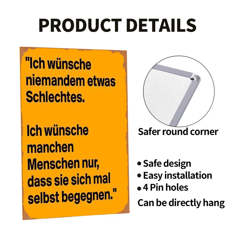 TEMU 2d Flat, 1pc German Quote Wall Art With "i Wish No 1 Anything Bad..." - Minimalist Retro Metal Sign Suitable For Room Decor, High-, Holiday