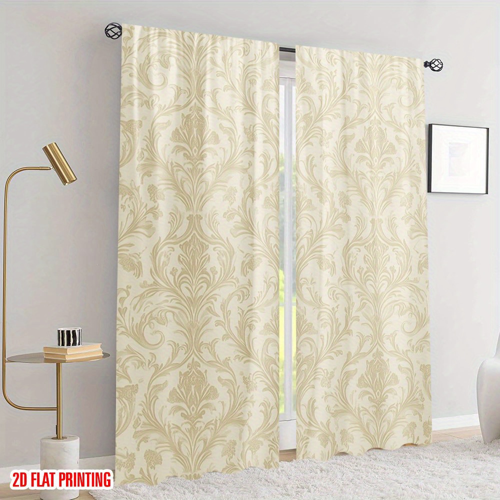 TEMU 2d Flat - 2d Flat - 2d Flat - 2d Flat - 2pcs Set Of Stylish Beige Curtains With A Floral Swirl Pattern, Perfect For Letting Light In While