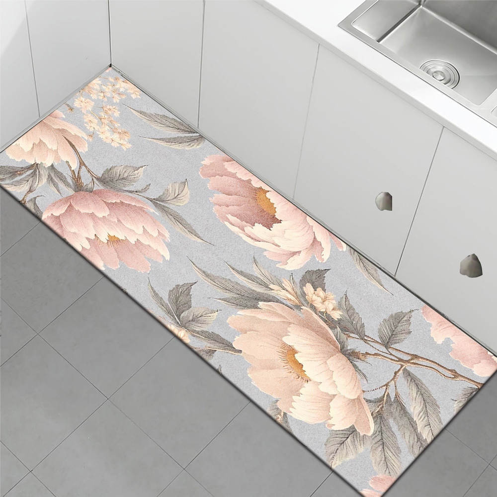 1pc Light Pink Floral Print Mat, Suitable for Kitchen Floor Mats, Hallway Mat, Bedroom Entrance Mat, Bathroom Mat, Bathroom Entrance Mat, Bedroom Mat, Living Room Mat, Indoor and Outdoor Entryway Mat, Front Door Mat, Study Room Mat, Study Entrance Mat, Lightweight, Non-Slip Bottom, Machine Washable, Thickened Velvet Floor Mat